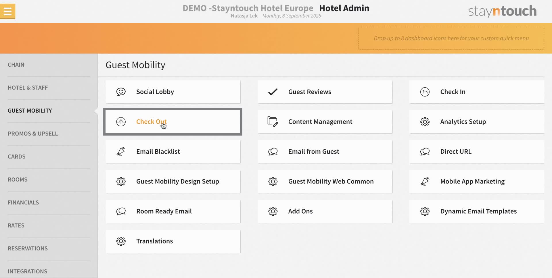 In the Guest Mobility section, click on "Check Out."