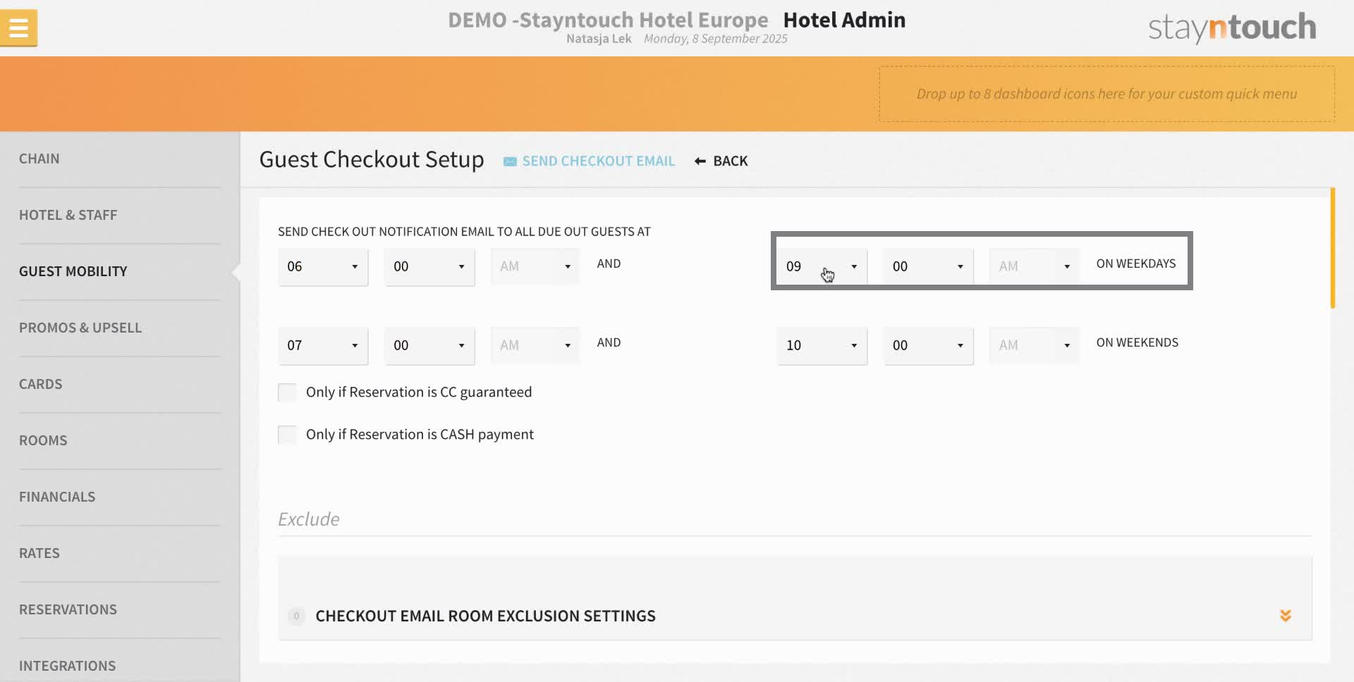 This can also include the late check-out email if this is set up for your property.