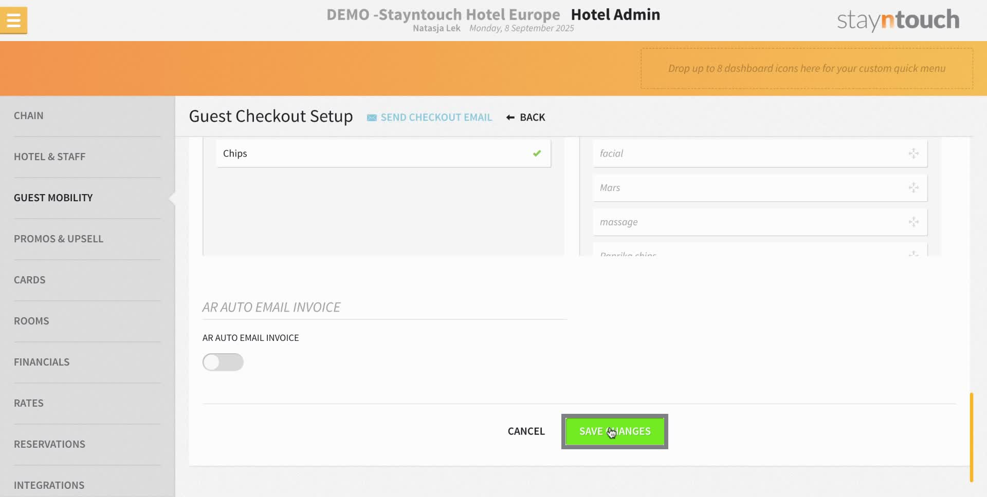 Click on "SAVE CHANGES" to apply the modifications.