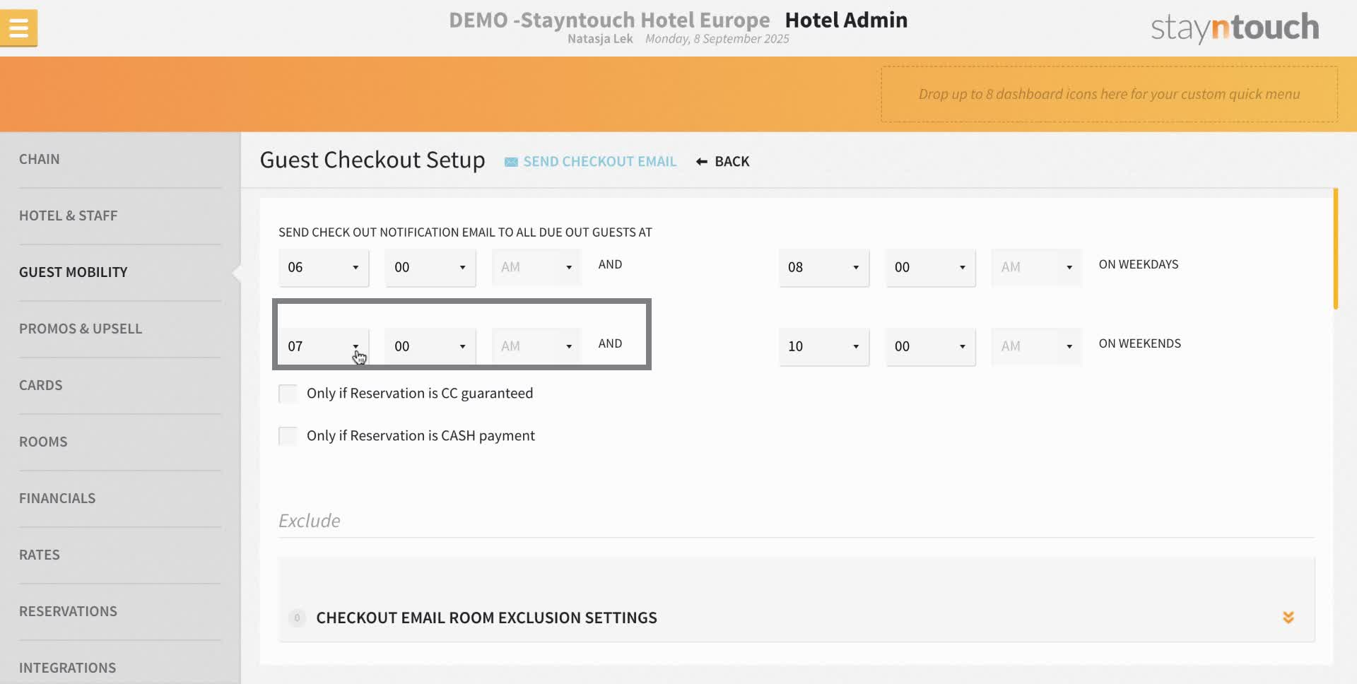 It is also possible to set up two different times to send the email on weekends.