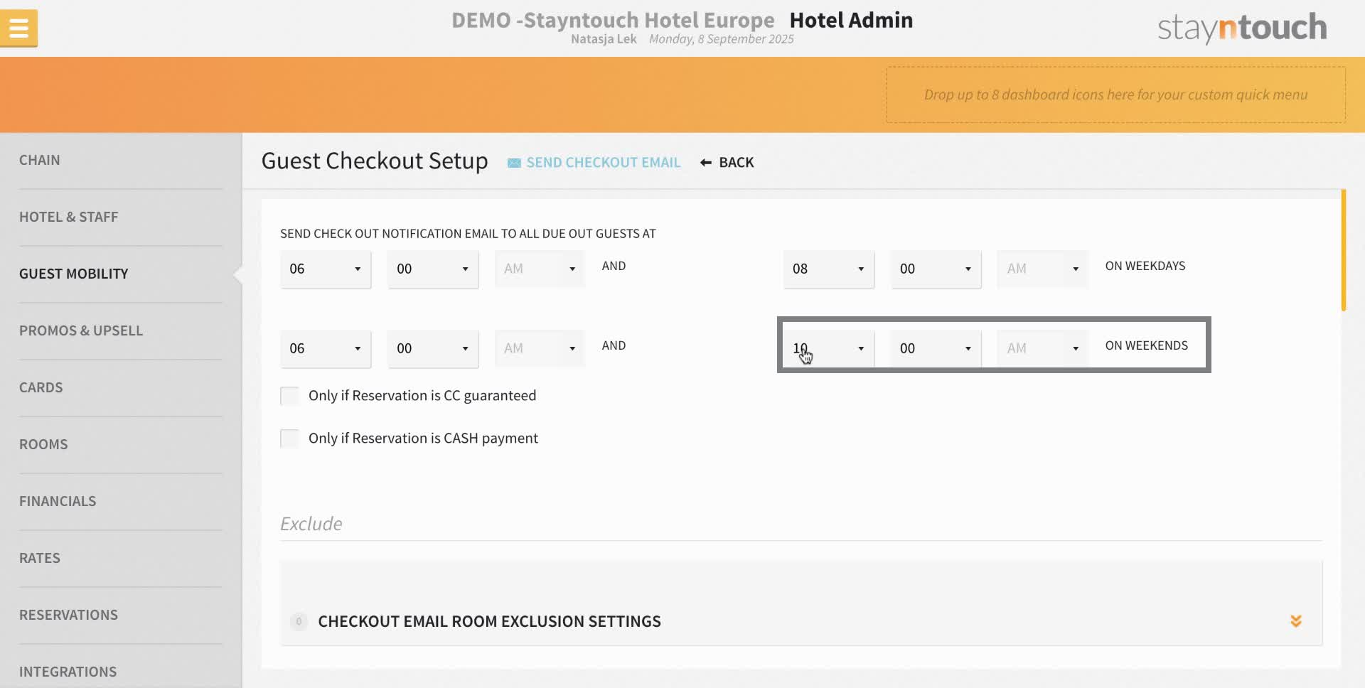 Use the drop down to specify the time.