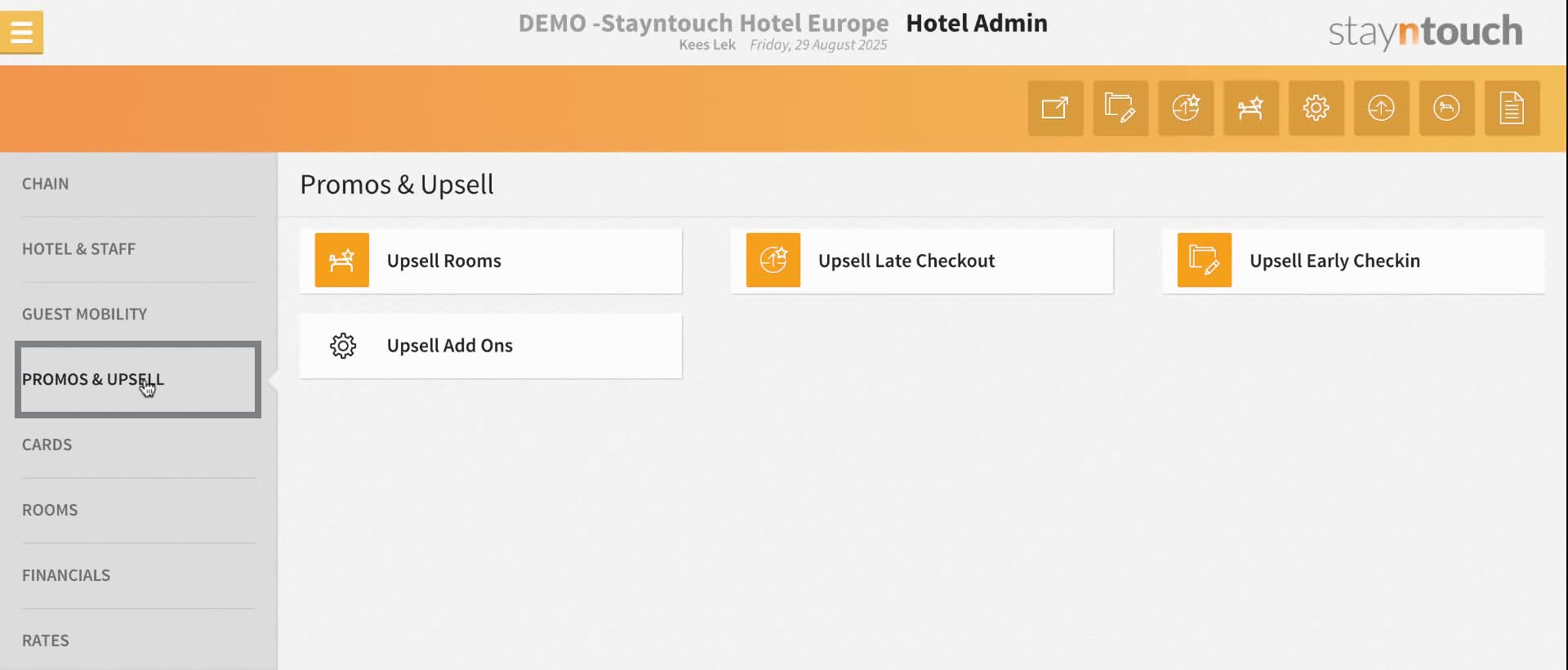 In the navigation bar, click on "PROMOS & UPSELL."