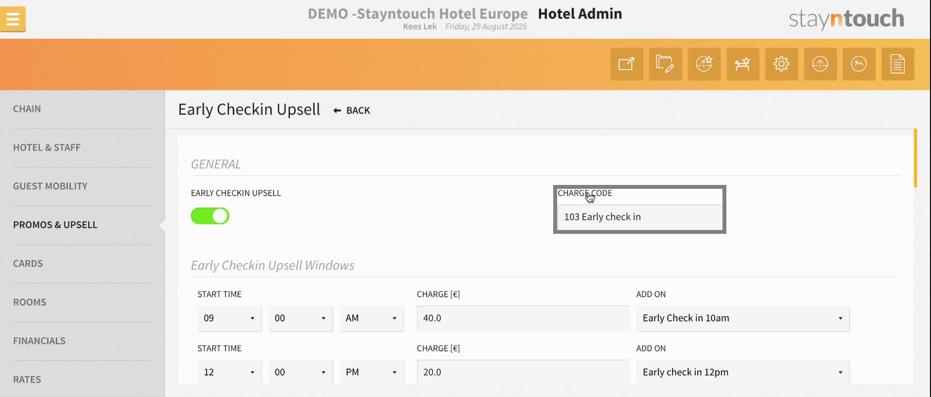 Click on the "CHARGE CODE" field to select a chargecode to post the revenue generated via this feature.