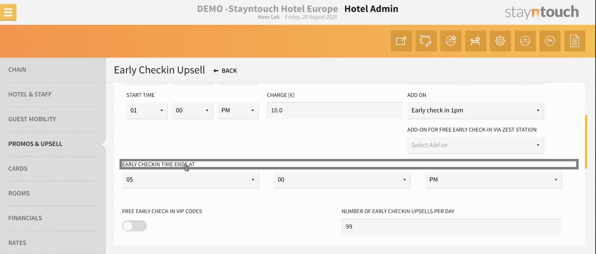Set the early check-in time to end to the time you want to stop offering early checkin.