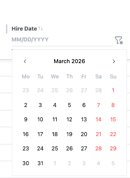 Image displaying a date picker option for a column with date data