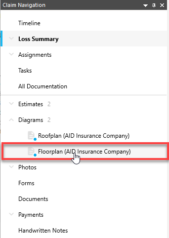 Claim Navigation pane with Floorplan selected