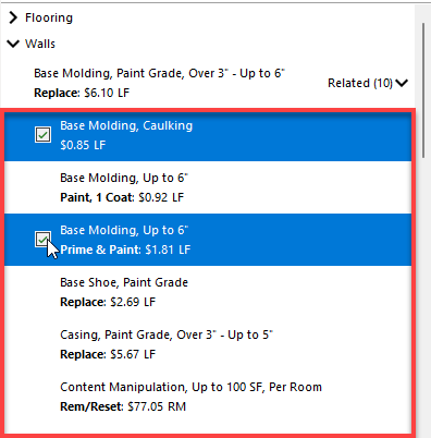 Selected related line items highlighted for drag and drop