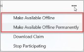 Ellipsis menu showing Make Available Offline and Make Available Offline Permanently options
