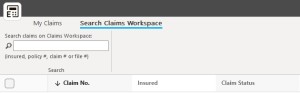 Search Claims Workspace tab with search field