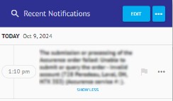 Recent Notifications blade with search, edit and ellipsis options