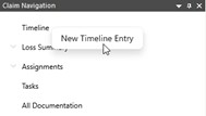 New Timeline Entry context menu in the Claim Navigation panel