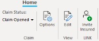 Loss Summary Home tab with Claim Status, Options, Edit and Invite Insured buttons