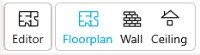 Editor Mode selector with Floorplan, Wall and Ceiling options