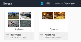 All Photos page showing Roof Photos and Attic Photos folders in card view