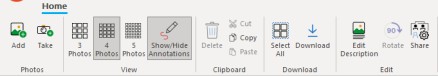 Photo folder Home tab ribbon with Photos, View, Clipboard, Download and Edit sections