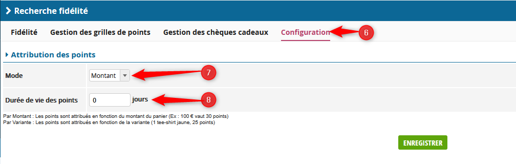 Configuration des points de fidélité