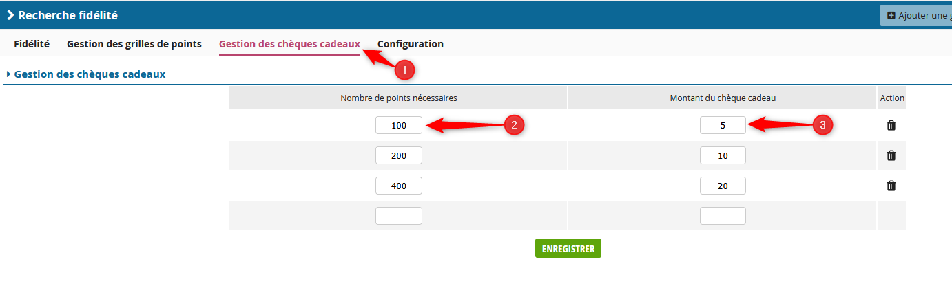 Gestion des chèques cadeaux