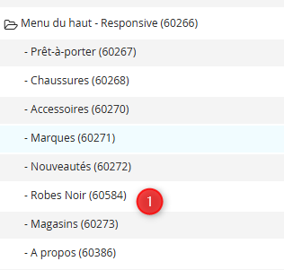 Élément de menu Robes Noir dans la liste des menus
