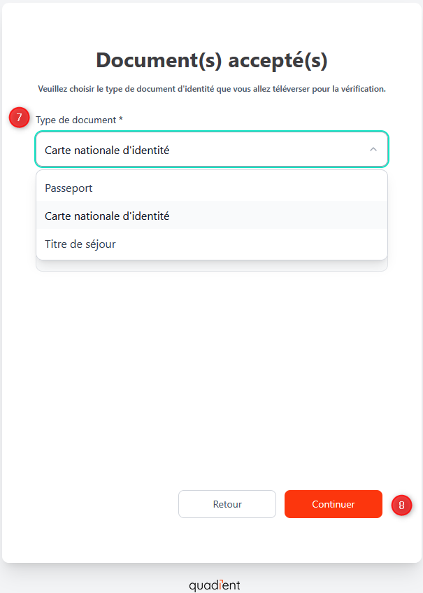 Sélection du type de document d'identité