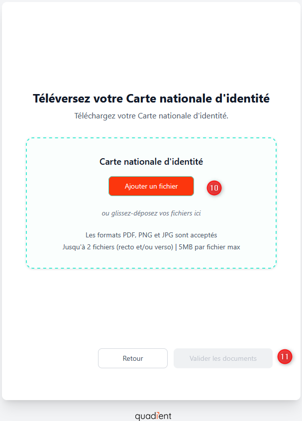 Téléversement de la carte nationale d'identité