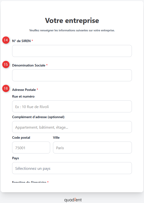 Informations de l'entreprise — SIREN, dénomination sociale, adresse