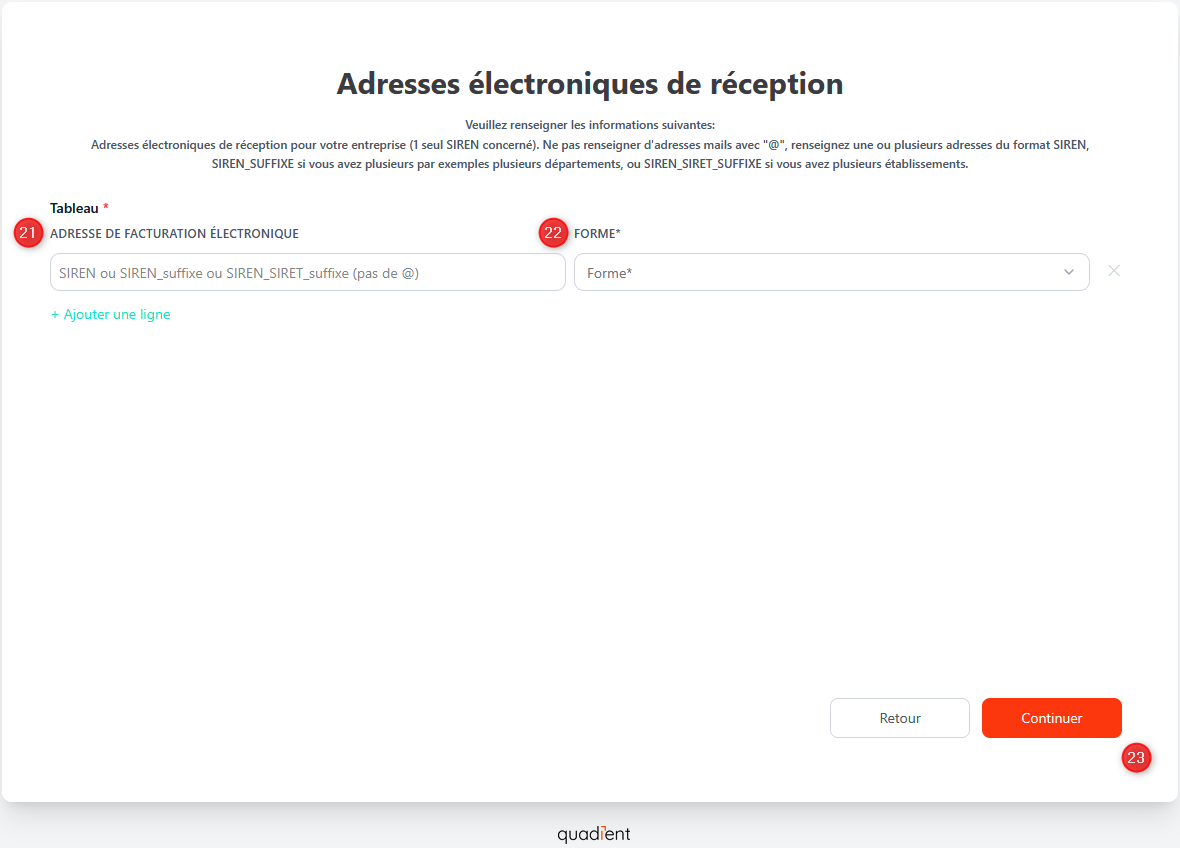 Adresses électroniques de réception