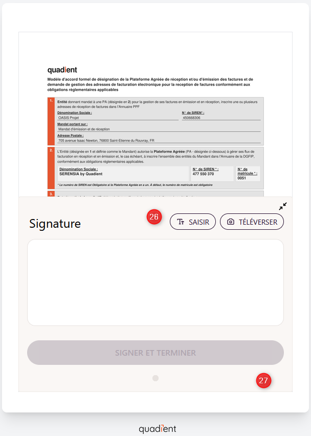 Signature du mandat de facturation électronique