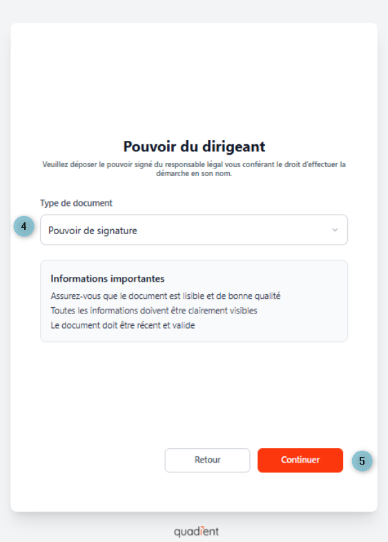 Pouvoir du dirigeant — Type de document Pouvoir de signature