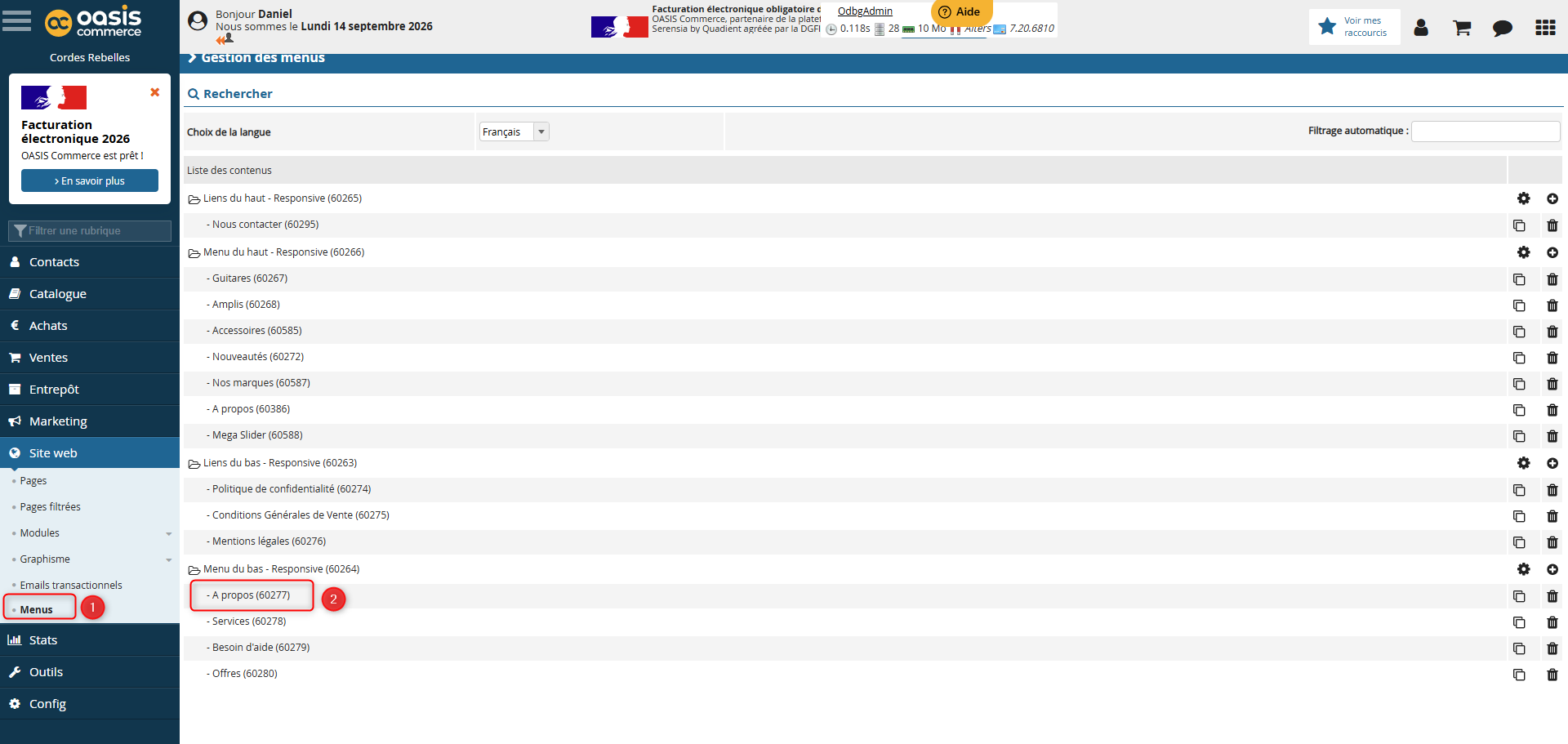 Site web > Menus — Menu du bas Responsive