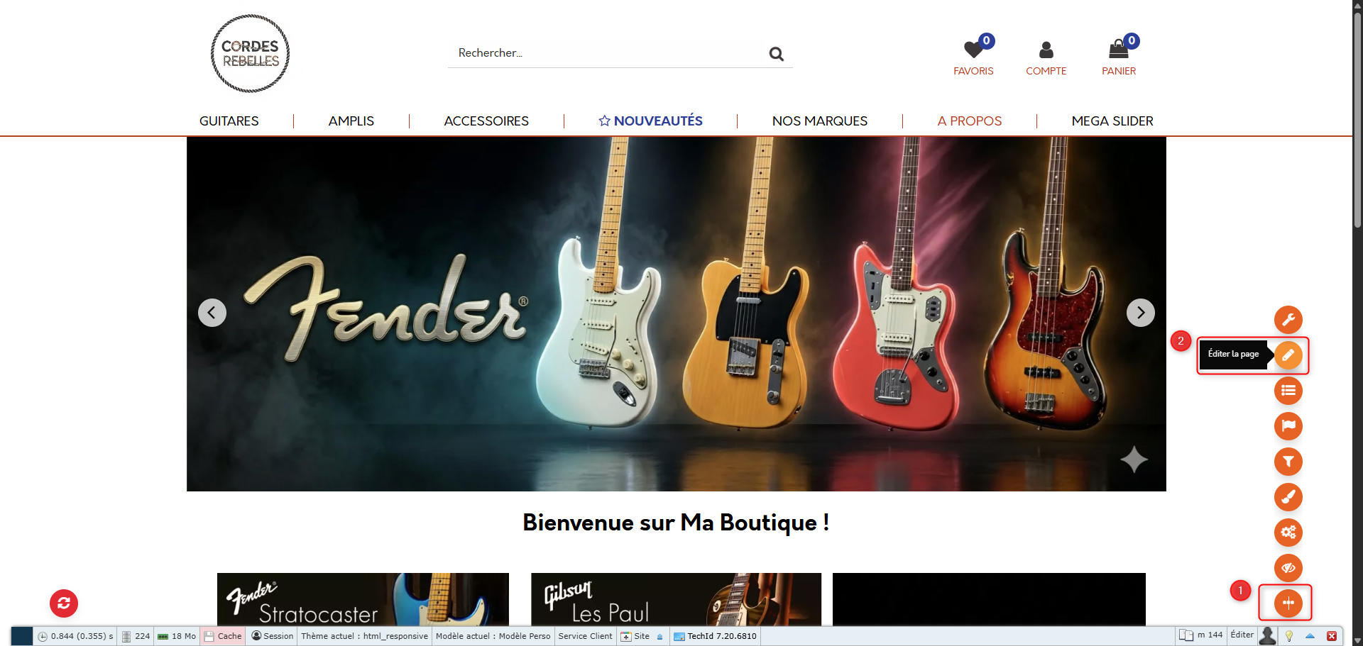 Accès à l'éditeur de page depuis le site