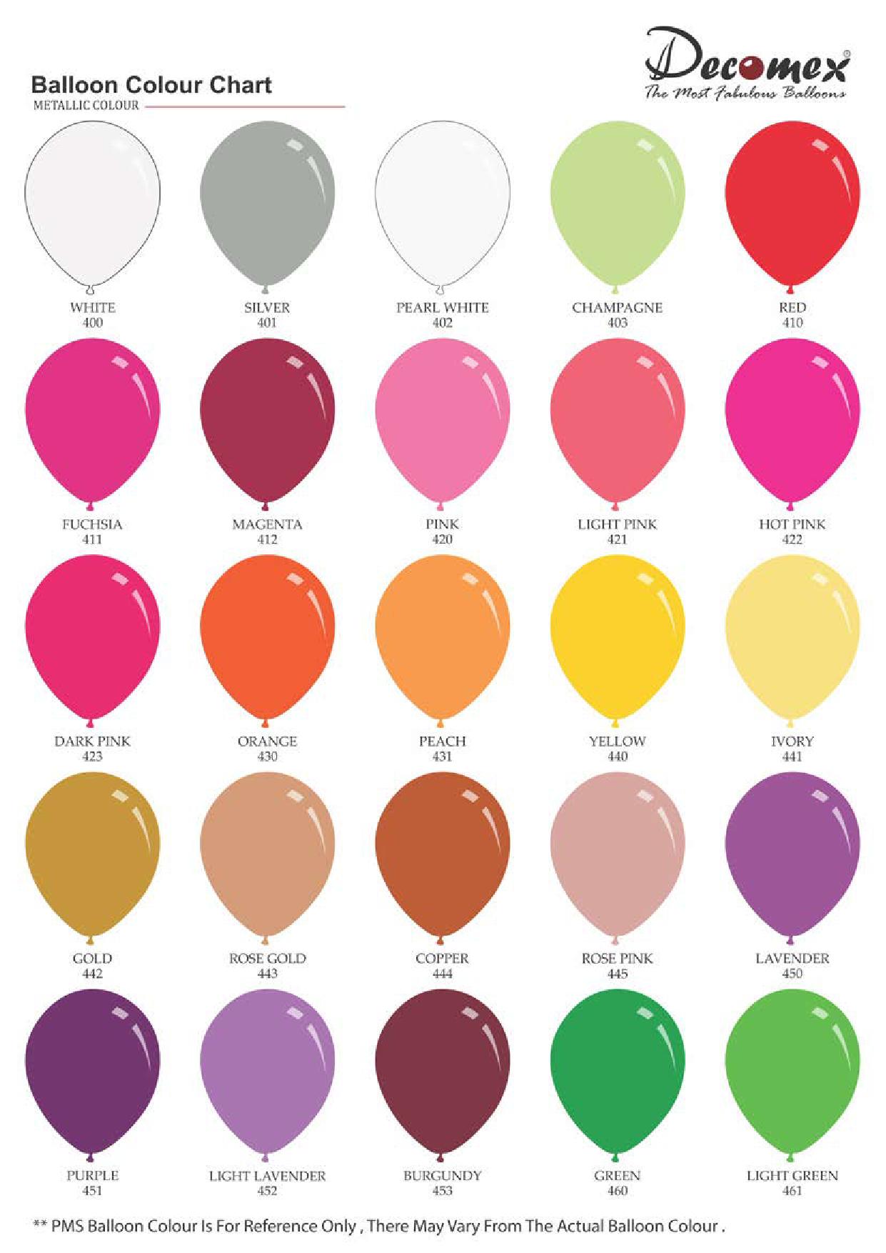 Color Chart Bargain Balloons Canada