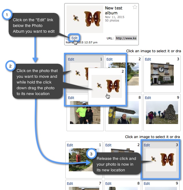 How do I change the order of Photos in a Photo Album? Keep&Share