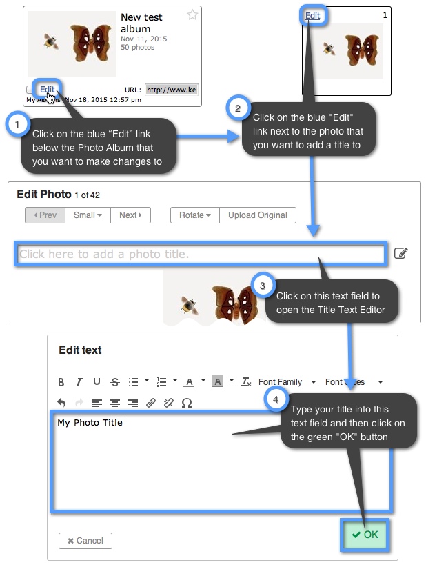 How can I add a title to my Photos and Photo Albums? Keep&Share