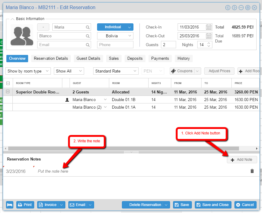 How to add/delete reservation notes FrontDesk Master Help Desk