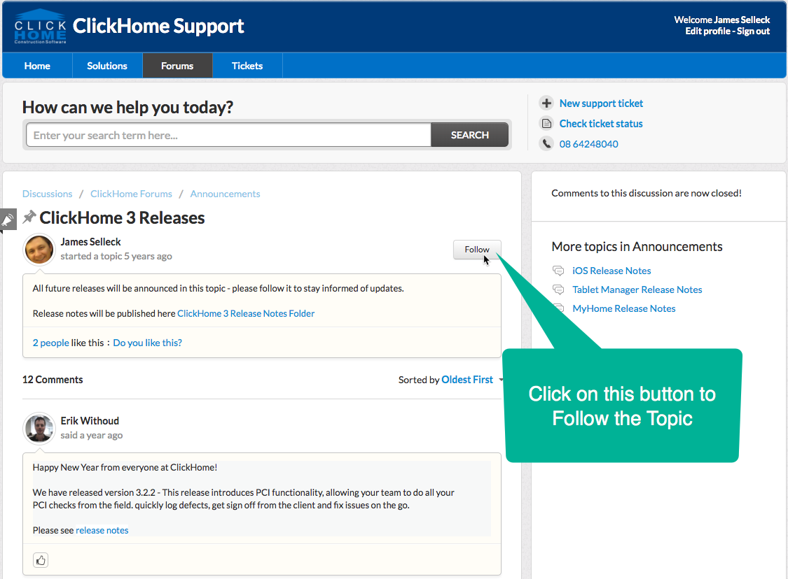 Info Release Process Clickhome Support