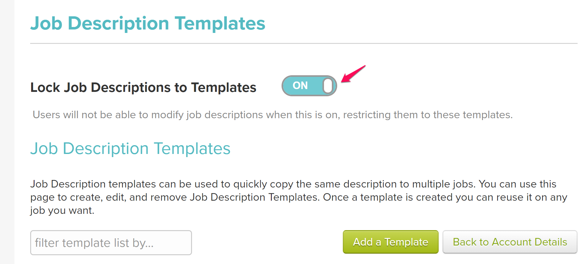 Lock Job Descriptions to Templates : CheckWriters Recruit Support