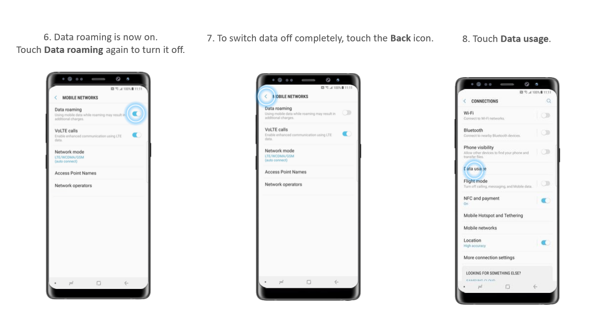 How to turn data roaming and data services on/off on my Samsung Galaxy