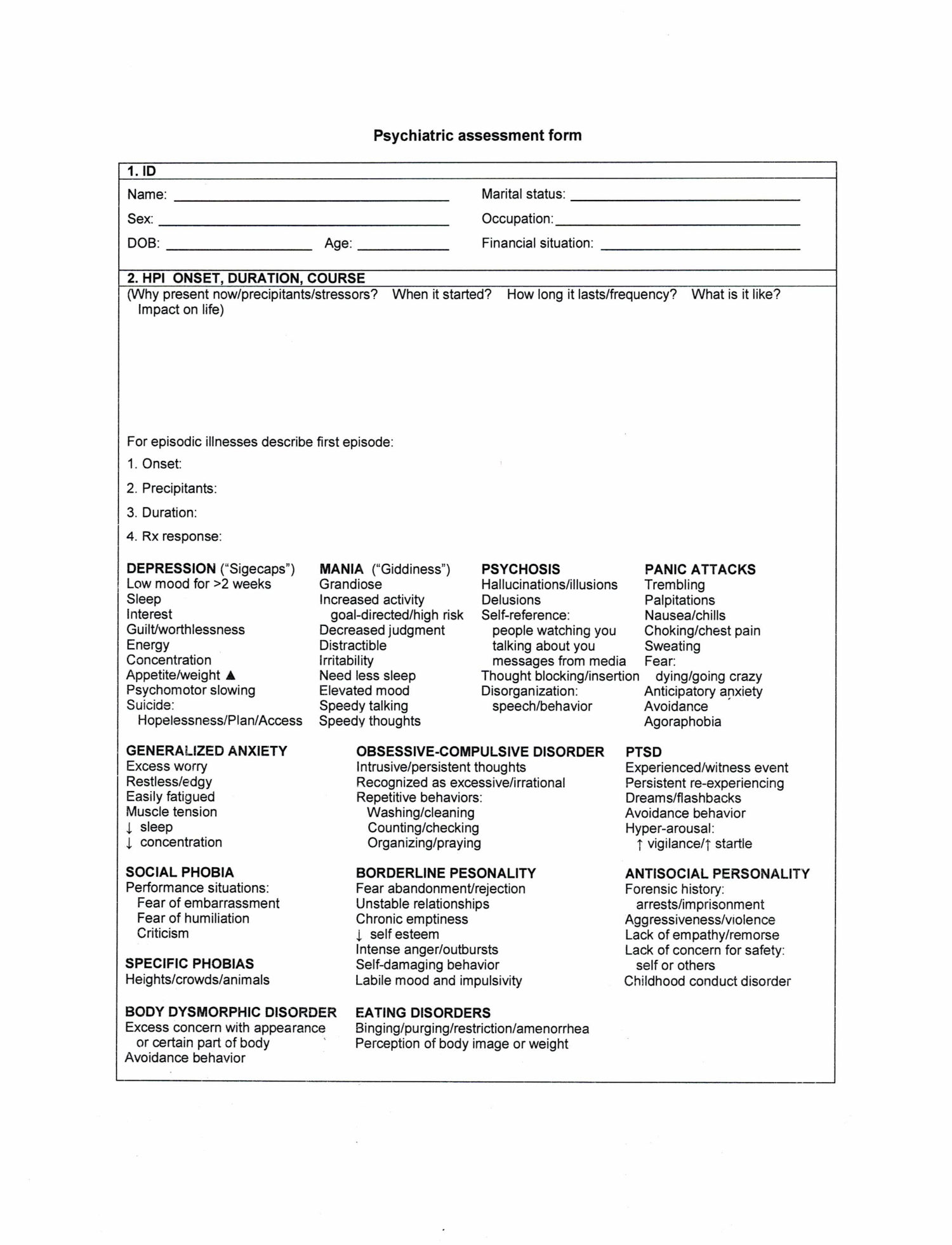 Psychiatric Assessment Form Juno EMR Support Portal Psychiatric Assessment Form Juno EMR Support Portal