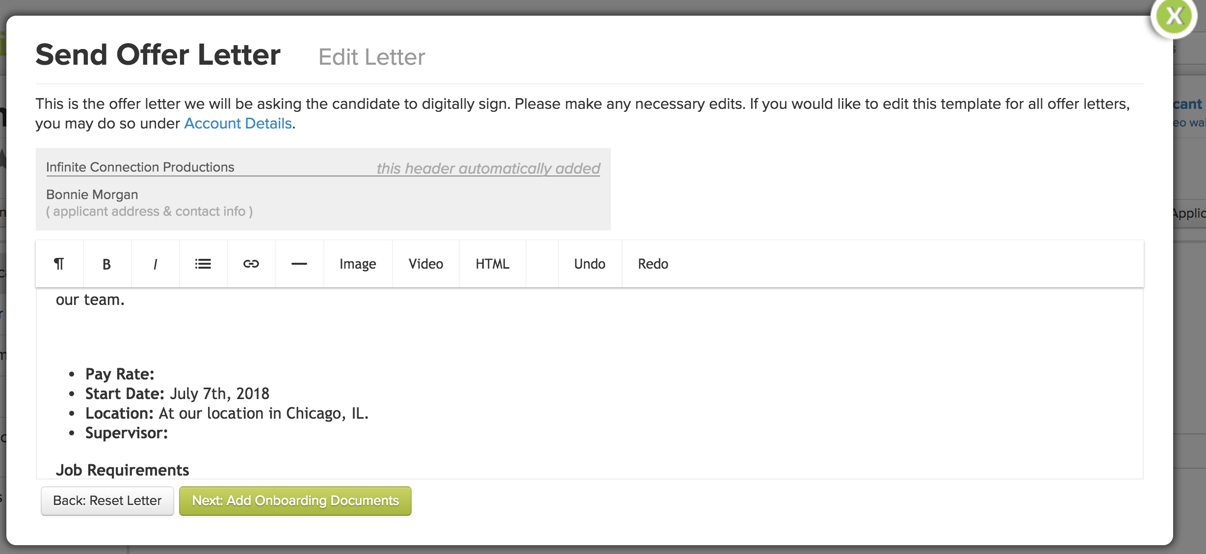 Sending Offer Letters and Onboarding Documents Applicant Tracking
