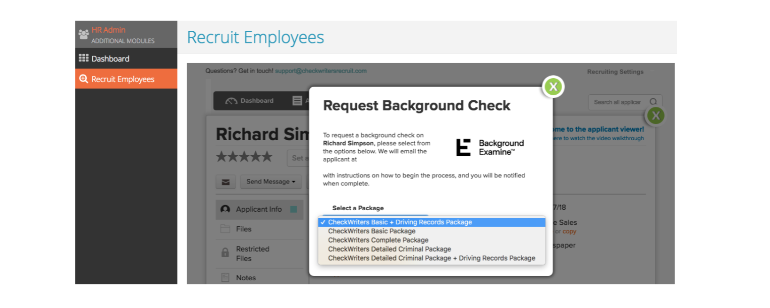 CheckWritersRecruit and Background checks. CheckWriters Recruit Support