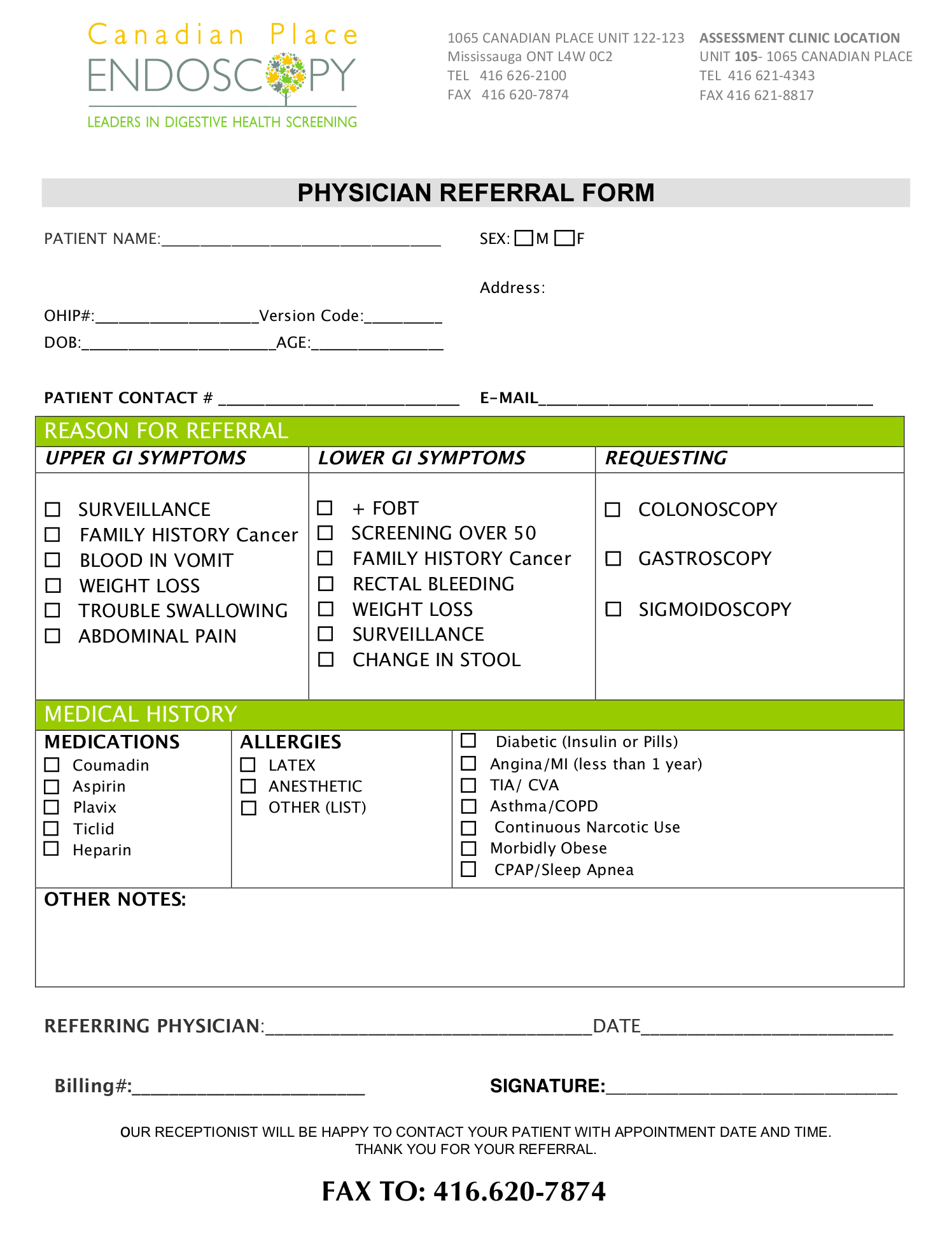 Canadian Place Endoscopy Physician Referral Form Cloud Practice