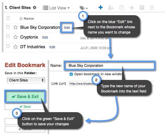 How can I change the name of my Bookmark? Keep&Share Support