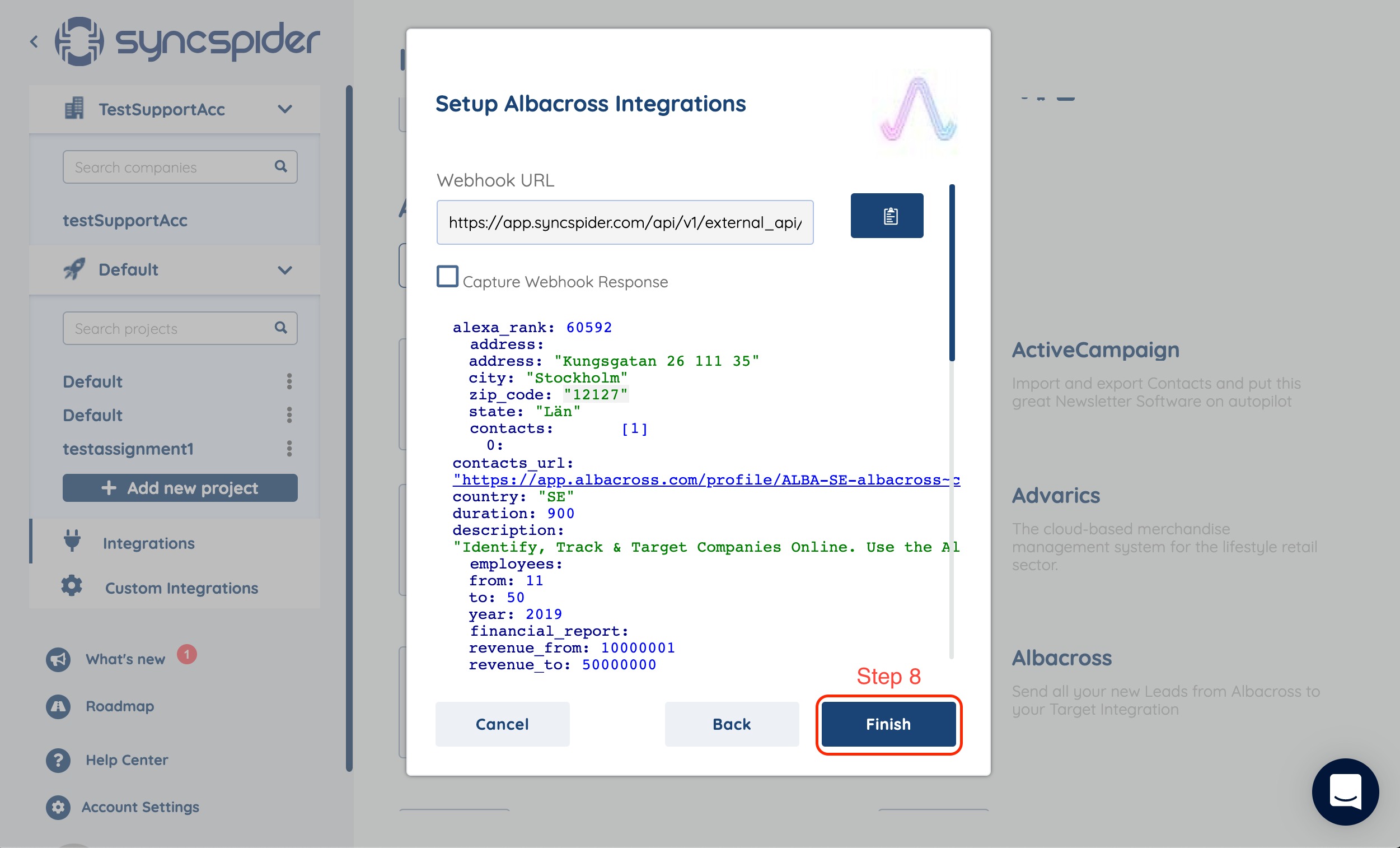 Capturing the Webhook response