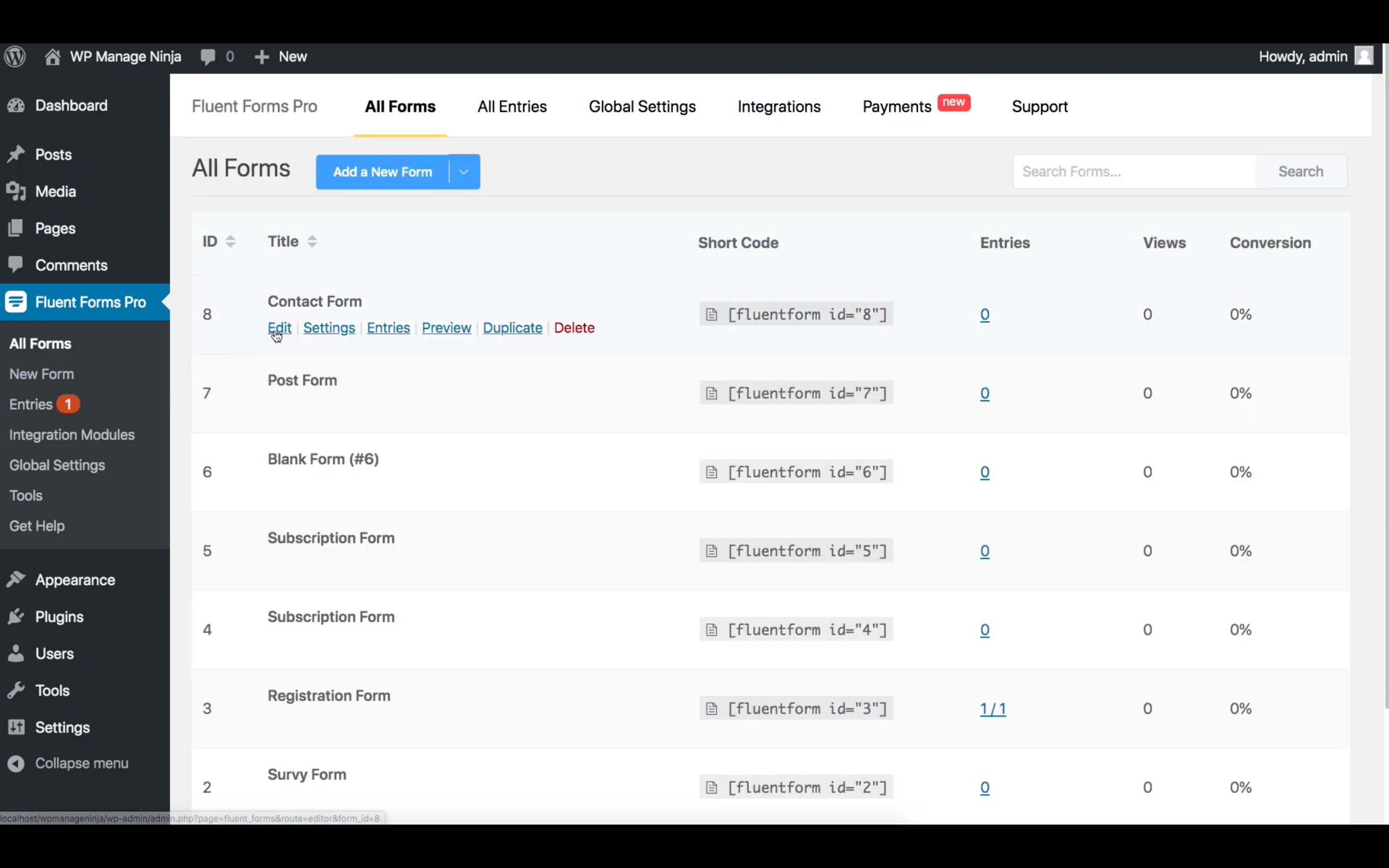 Selecting the desired Form