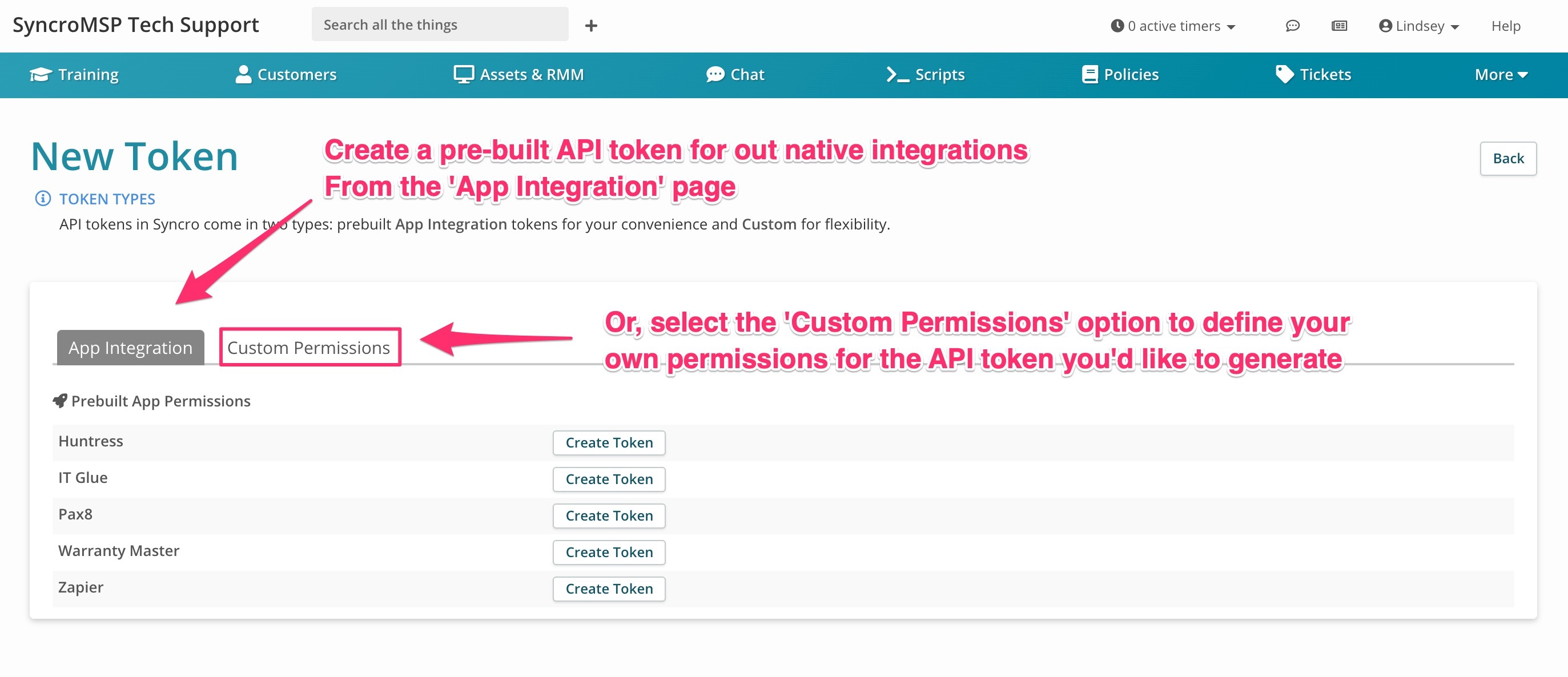 Selecting the Custom Permissions tab