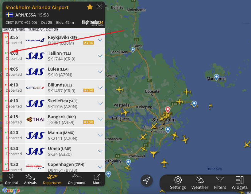 What do the colors next to flight status mean? Flightradar24 Support
