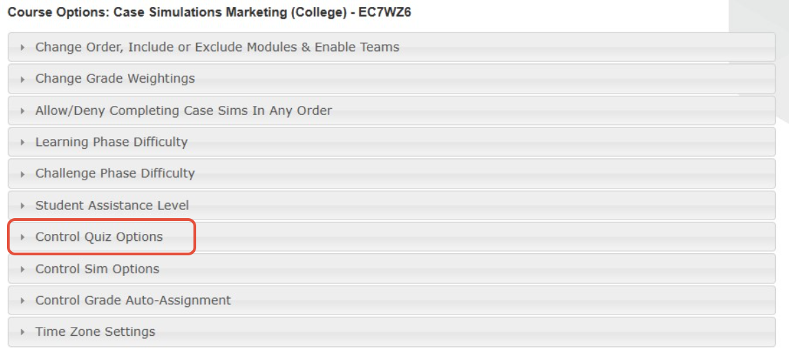 Controlling Quiz Options (Case Simulations) Knowledge Matters Support