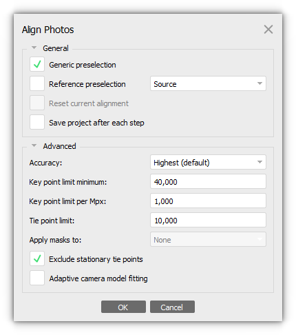 Nuova interfaccia allineamento fotografie in Agisoft Metashape