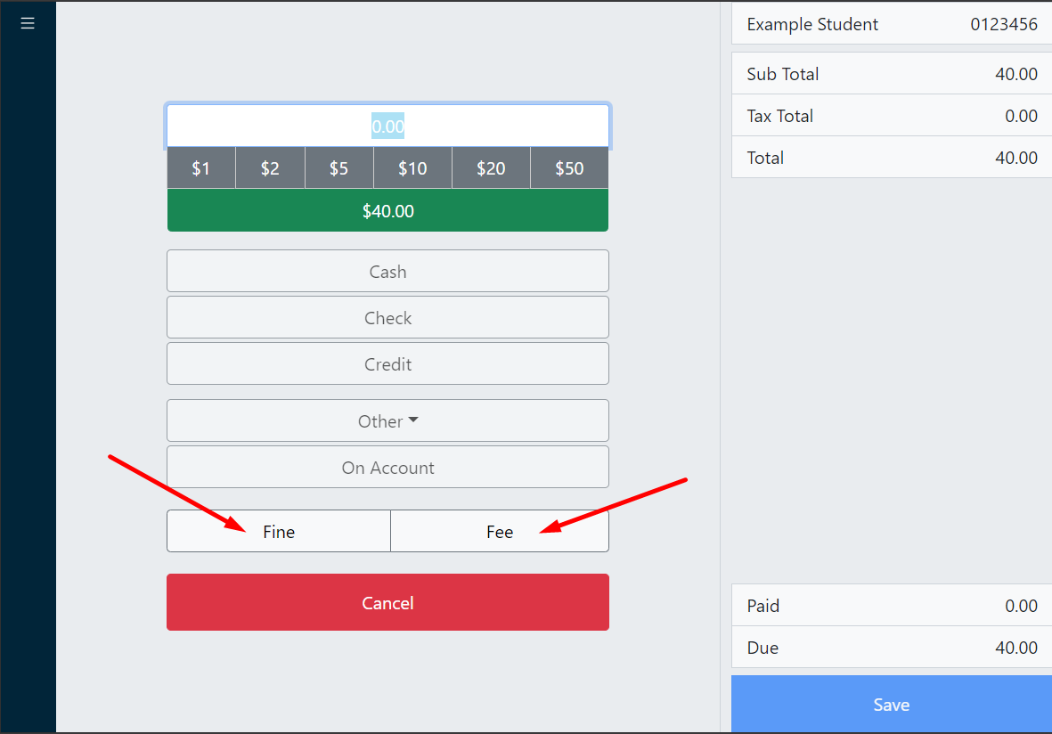 Fine or Fee button