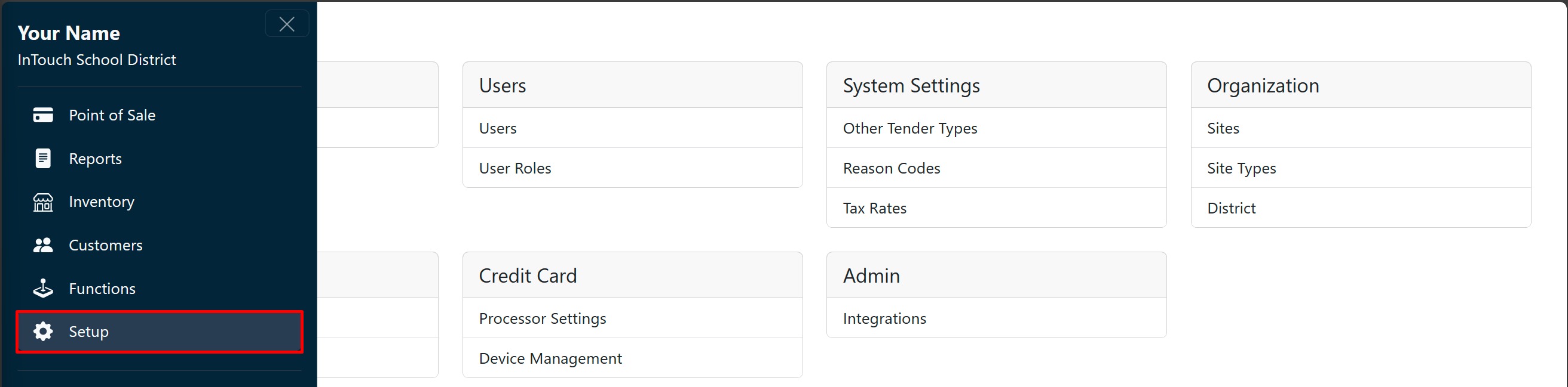 Setup menu screenshot